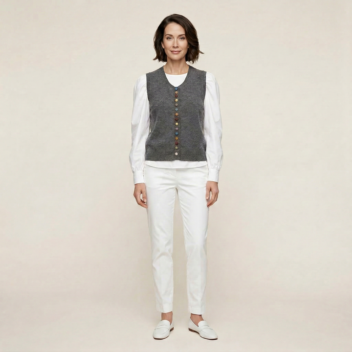Women’s Knitted Vest – Sleeveless Button-Front Design