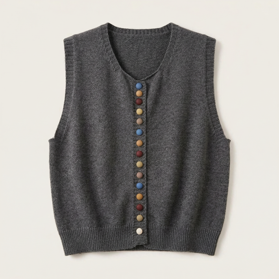 Women’s Knitted Vest – Sleeveless Button-Front Design