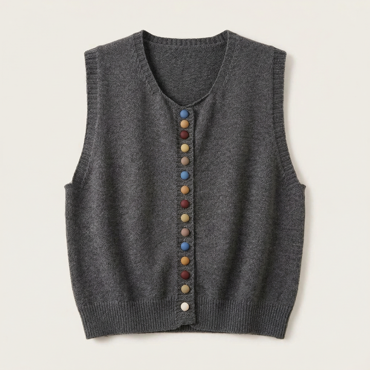 Women’s Knitted Vest – Sleeveless Button-Front Design