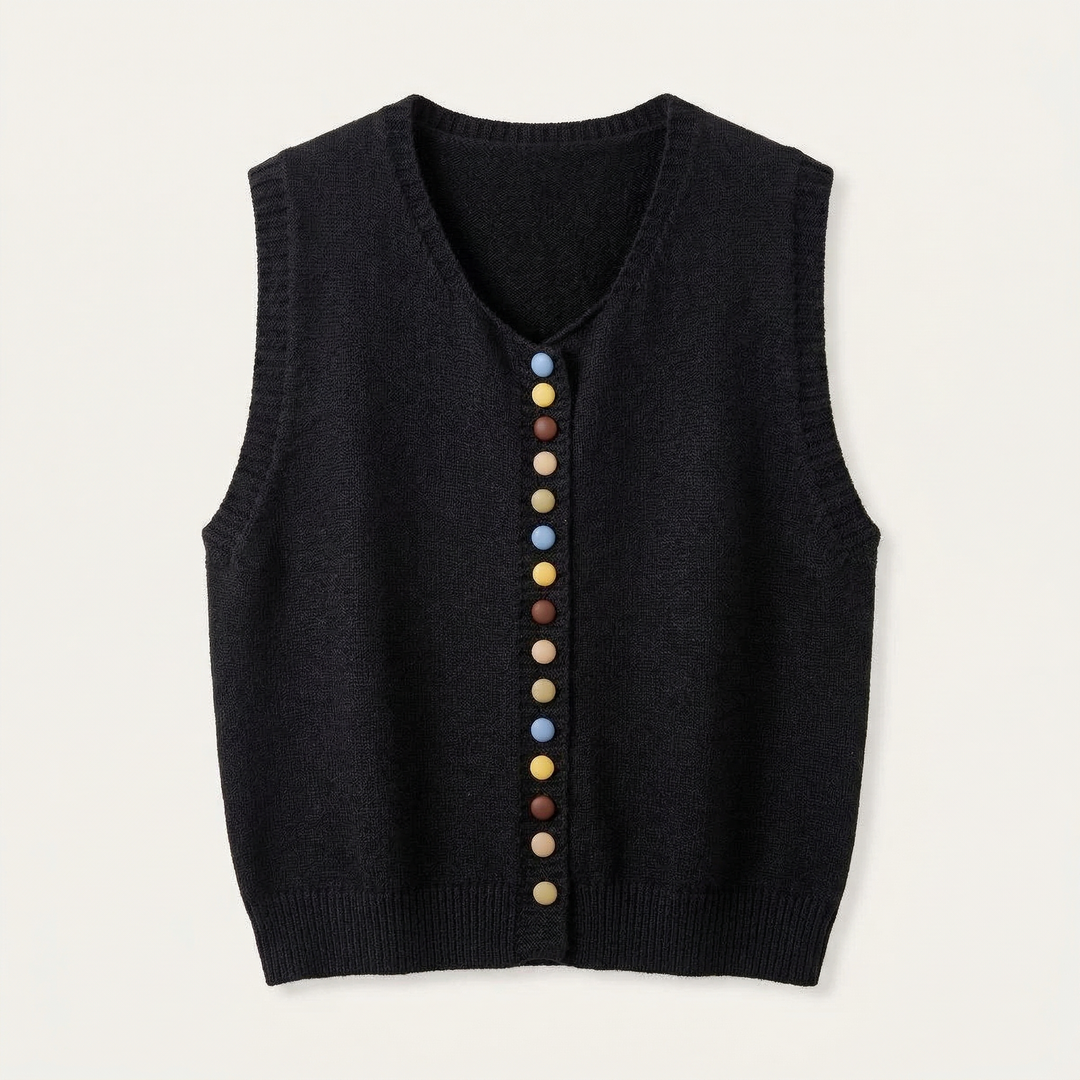 Women’s Knitted Vest – Sleeveless Button-Front Design