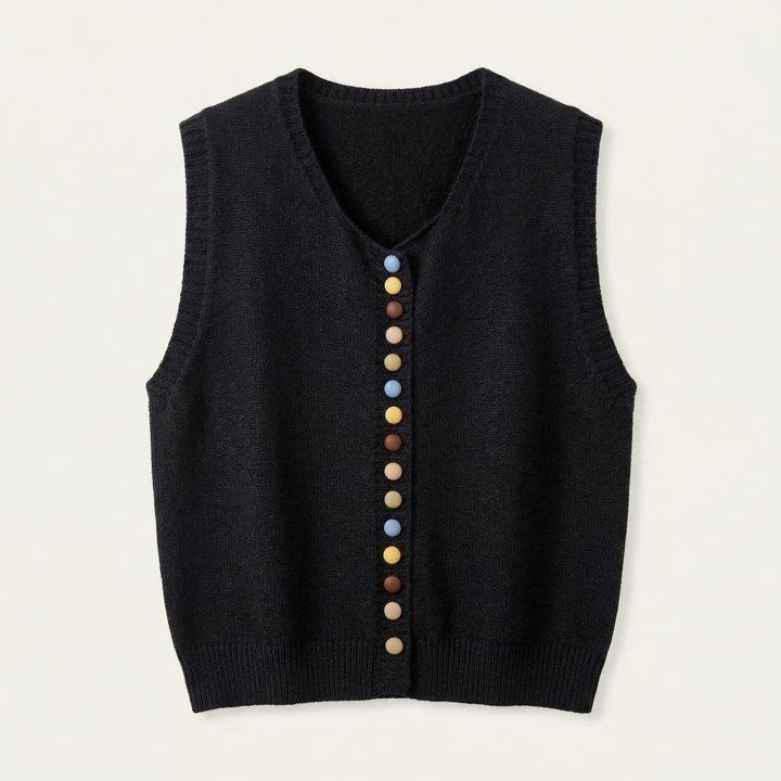 Women’s Knitted Vest – Sleeveless Button-Front Design