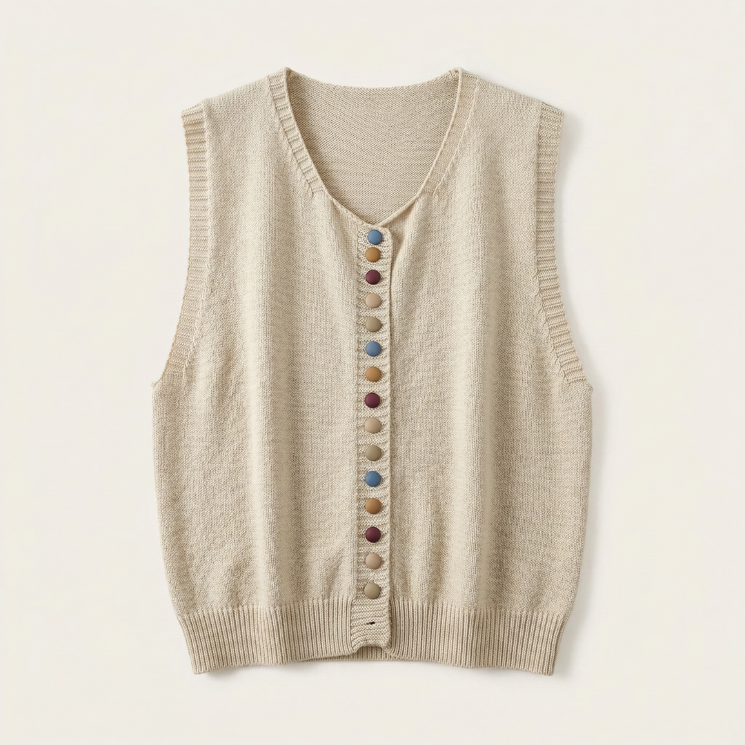 Women’s Knitted Vest – Sleeveless Button-Front Design