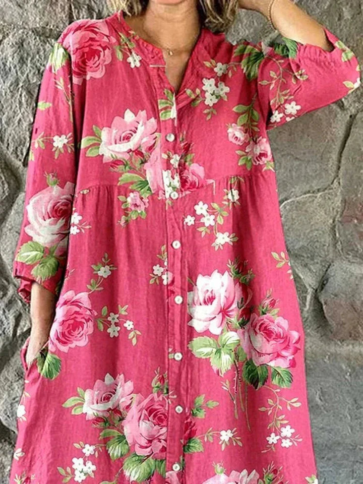 Oversized floral dress with V-neck for women