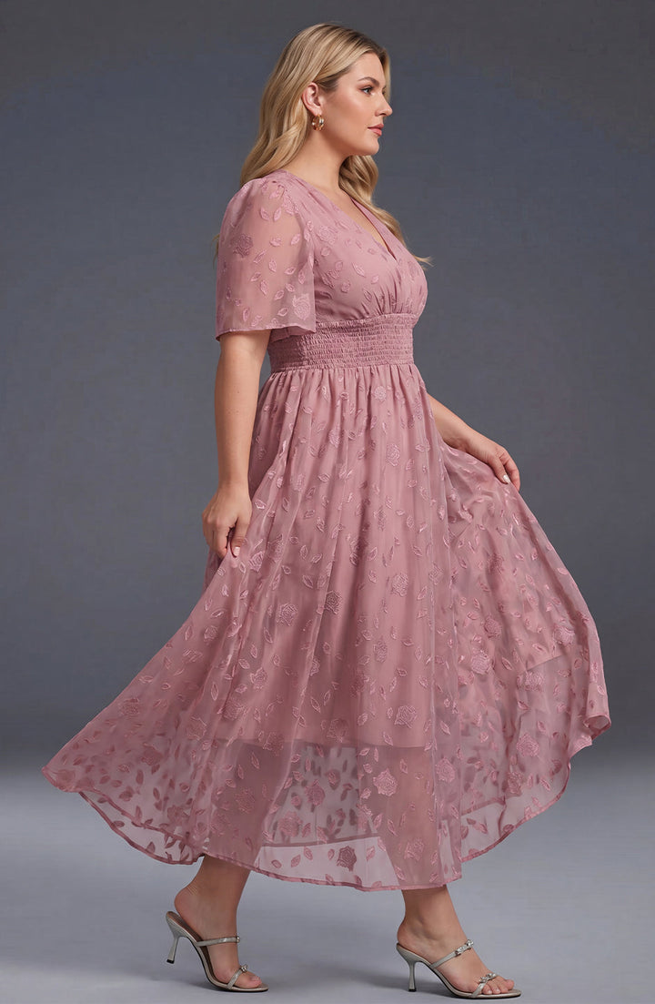 Plus size pleated maxi dress with high waist for women