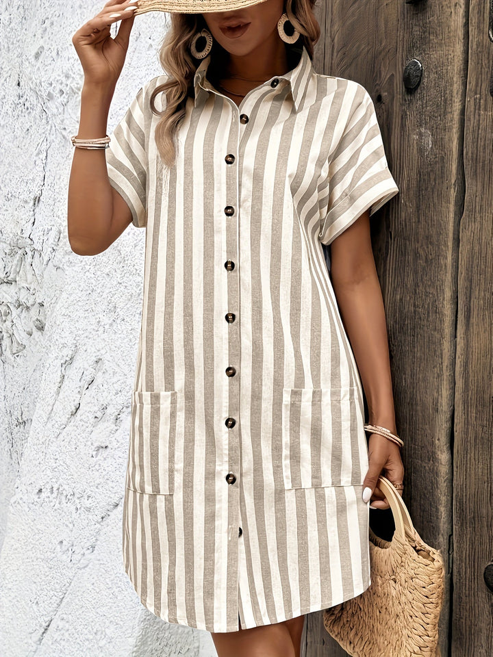 Striped shirt dress with belted waist for women