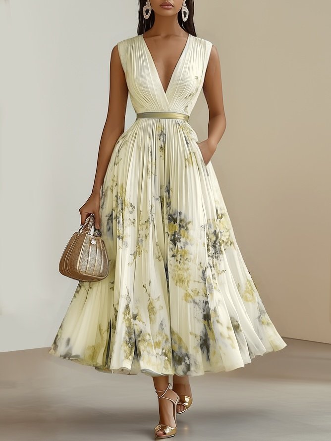Wrap-style sleeveless maxi dress with V-neck for women
