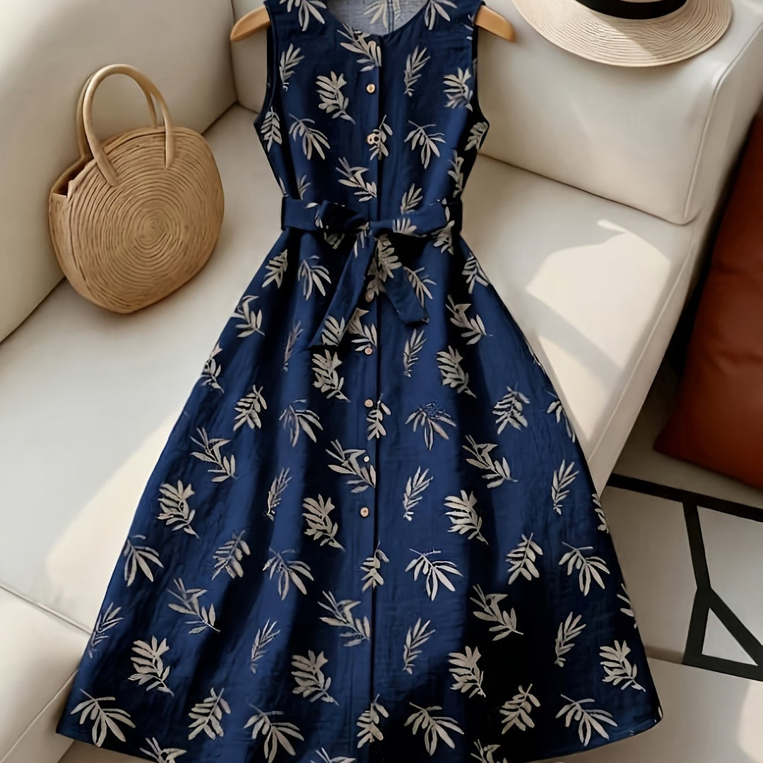 Sleeveless midi dress with tie belt for women