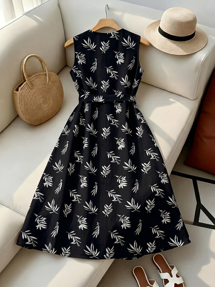Sleeveless midi dress with tie belt for women