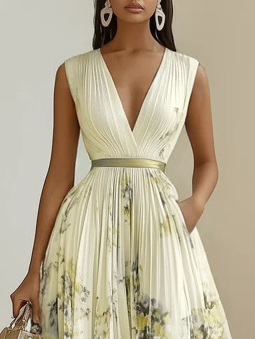 Wrap-style sleeveless maxi dress with V-neck for women