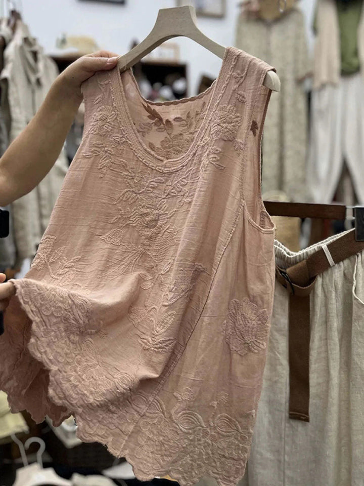 Floral lace sleeveless tank top with scalloped hem for women