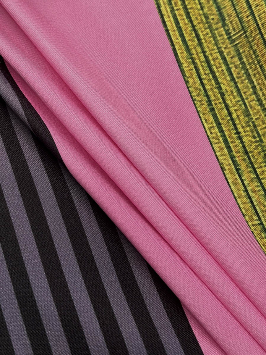 Striped wide-leg trousers with drawstring waist and contrast print for women
