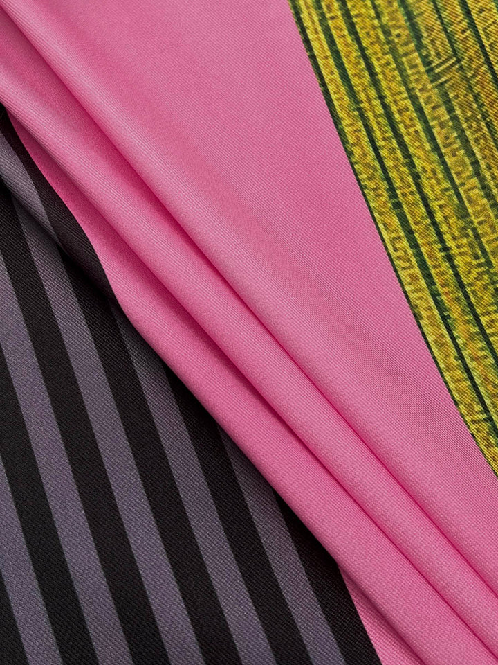 Striped wide-leg trousers with drawstring waist and contrast print for women