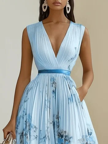 Wrap-style sleeveless maxi dress with V-neck for women