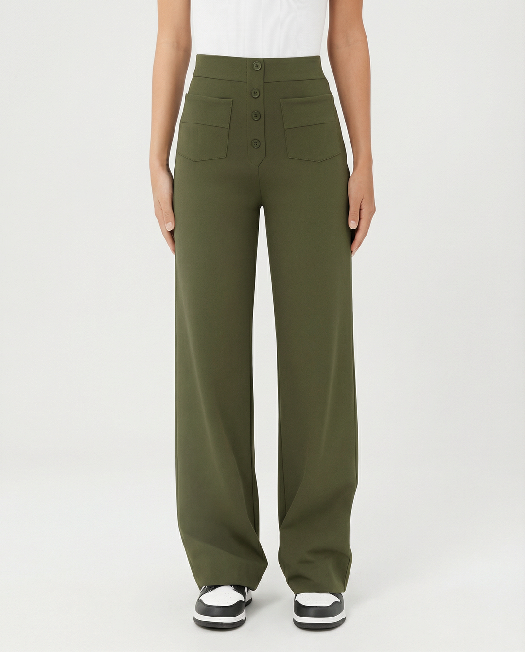 High-waist wide-leg trousers with front pockets for women