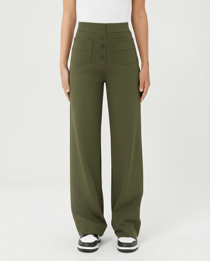 High-waist wide-leg trousers with front pockets for women