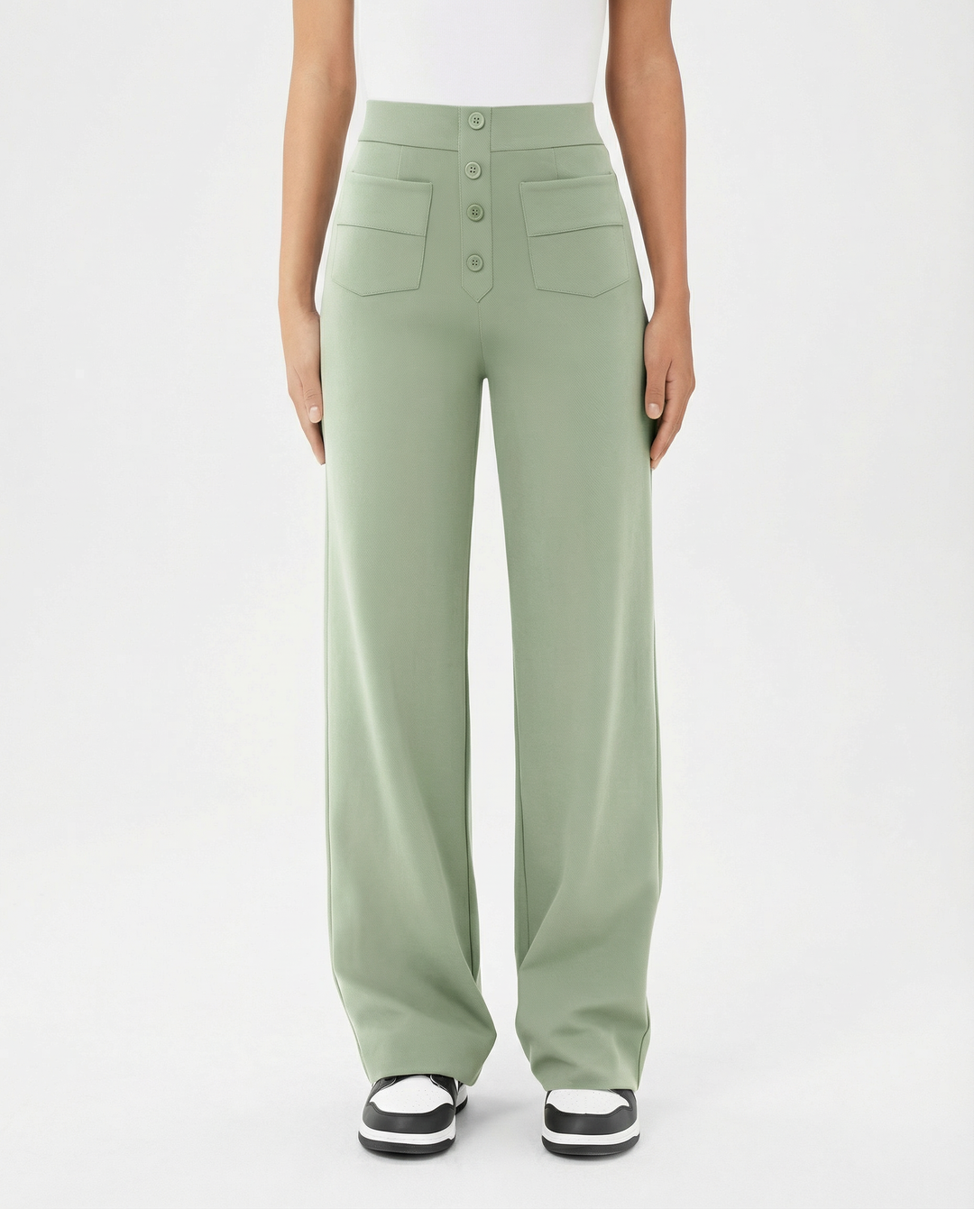 High-waist wide-leg trousers with front pockets for women