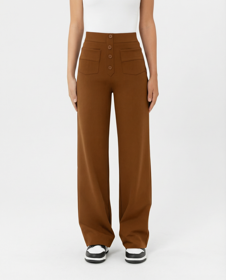 High-waist wide-leg trousers with front pockets for women