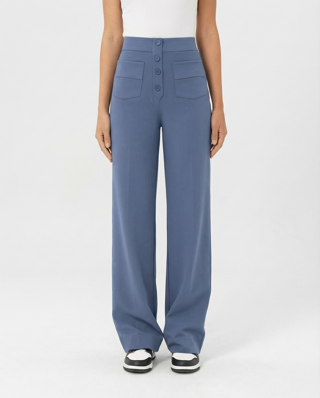 High-waist wide-leg trousers with front pockets for women