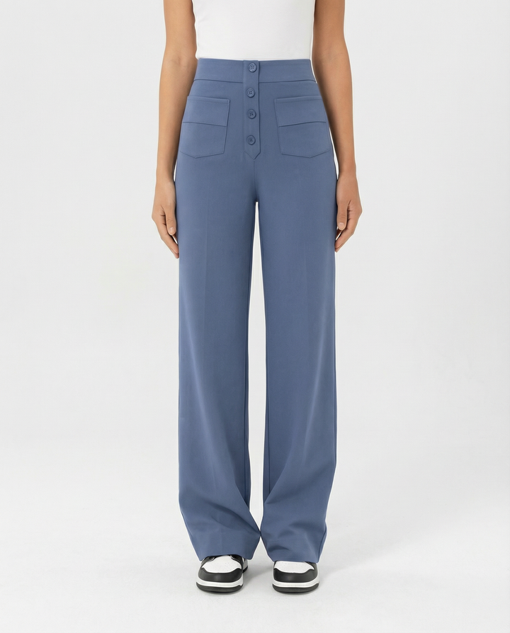High-waist wide-leg trousers with front pockets for women