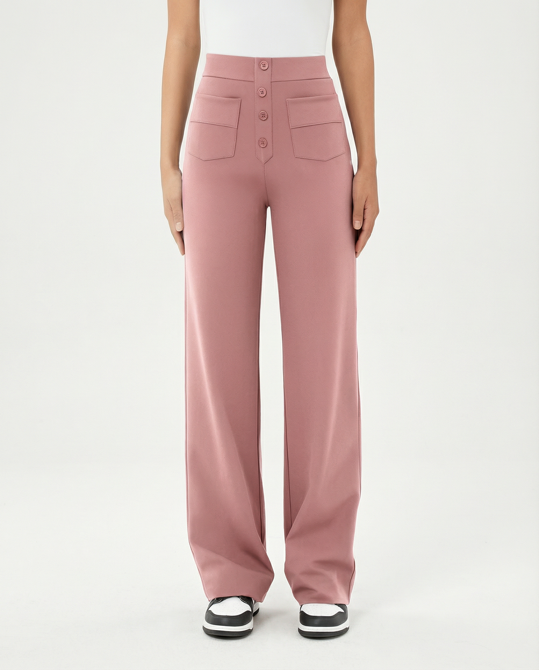 High-waist wide-leg trousers with front pockets for women