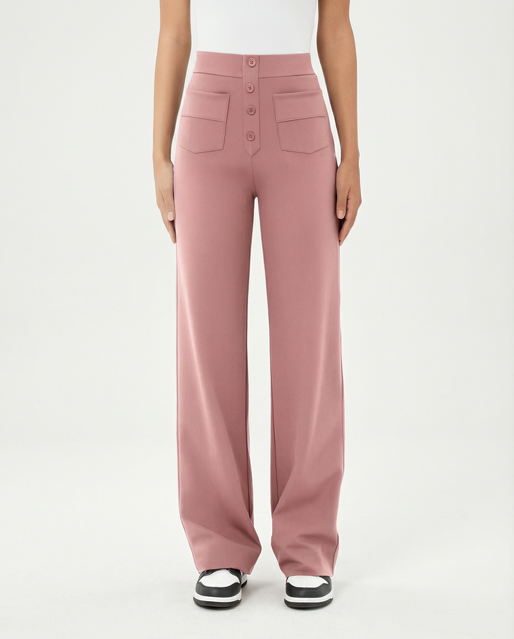 High-waist wide-leg trousers with front pockets for women