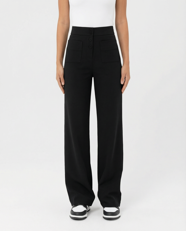High-waist wide-leg trousers with front pockets for women