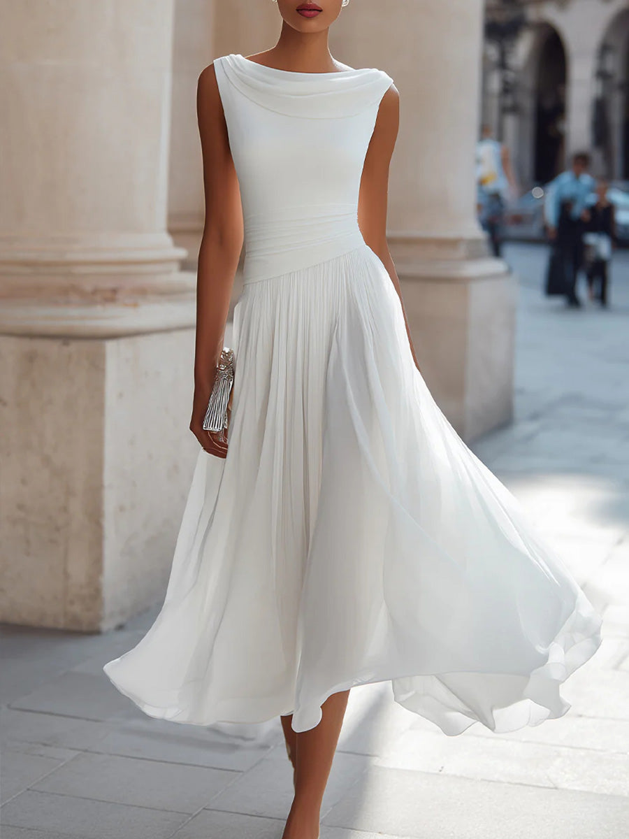 Sleeveless A-line midi dress with side pockets for women