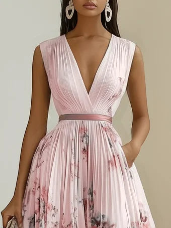 Wrap-style sleeveless maxi dress with V-neck for women