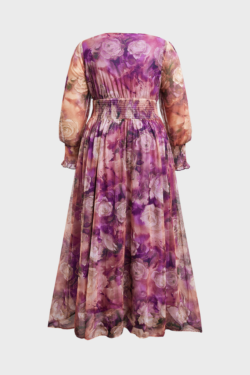 Plus size long sleeve maxi dress with floral waist for women