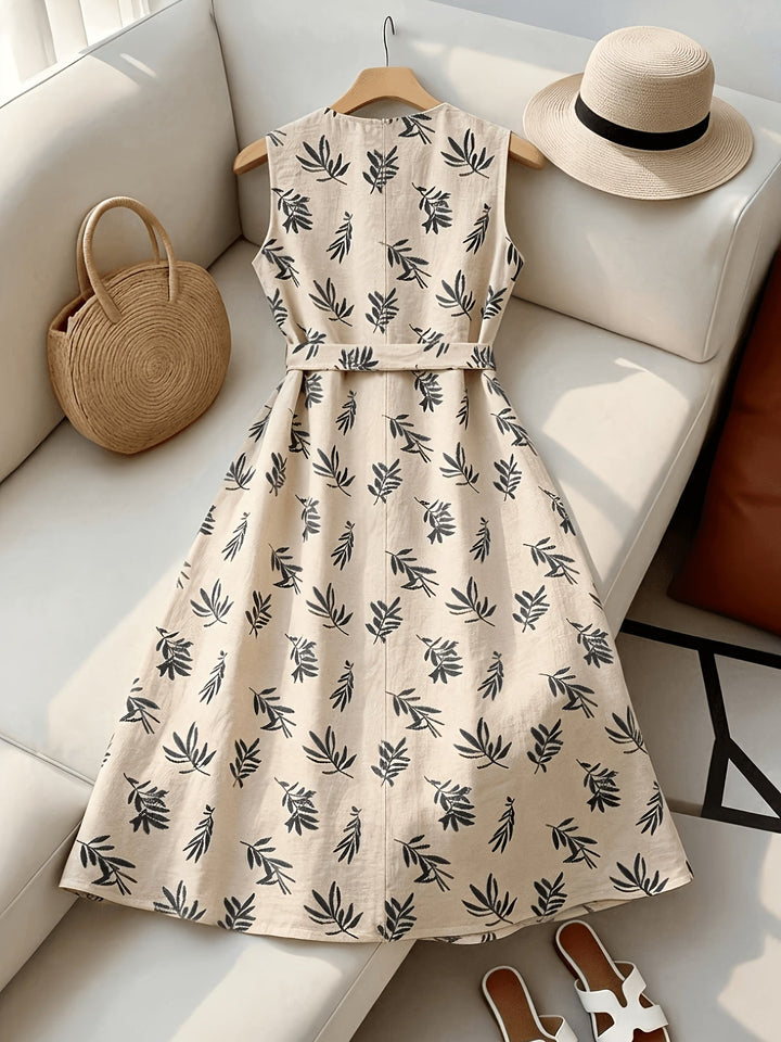 Sleeveless midi dress with tie belt for women