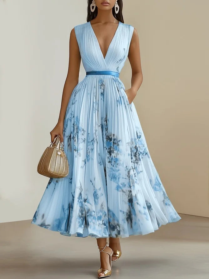 Wrap-style sleeveless maxi dress with V-neck for women