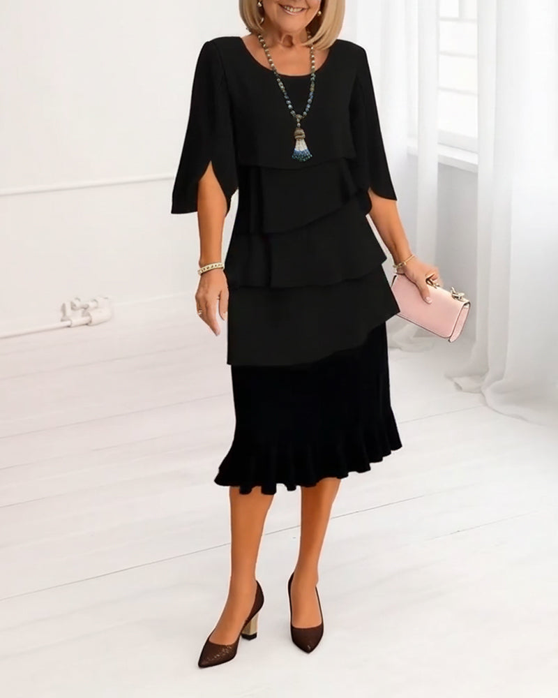A-line ruffle dress with mid-length sleeves for women