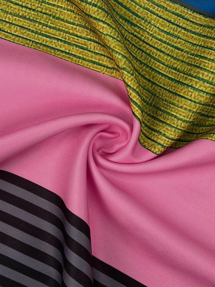 Striped wide-leg trousers with drawstring waist and contrast print for women