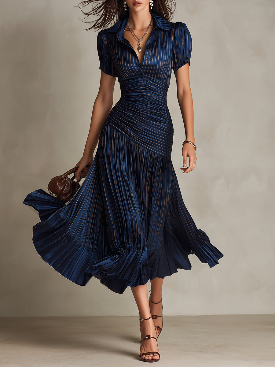 LUCIA | Striped Pleated Bodycon Midi Dress