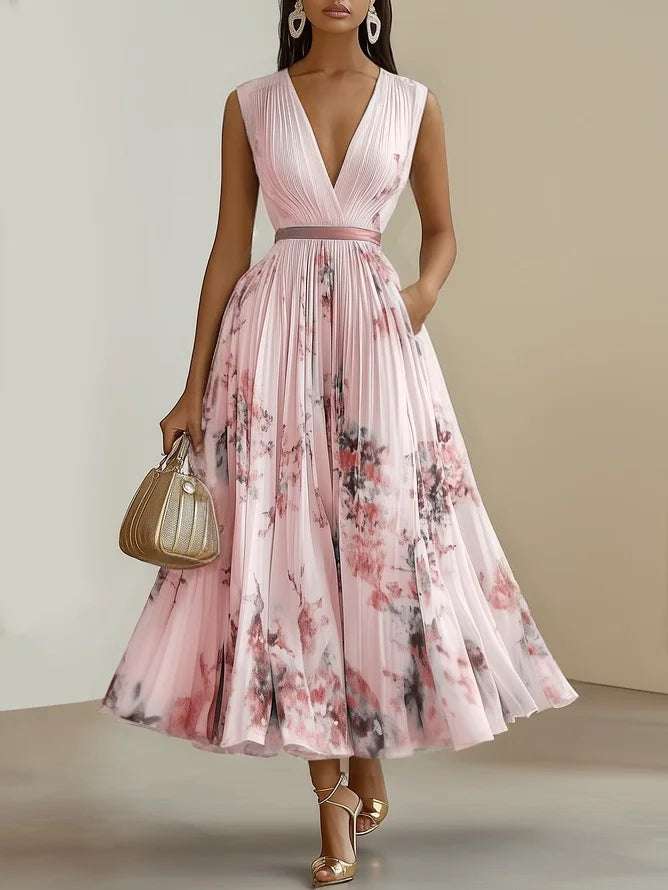 Wrap-style sleeveless maxi dress with V-neck for women
