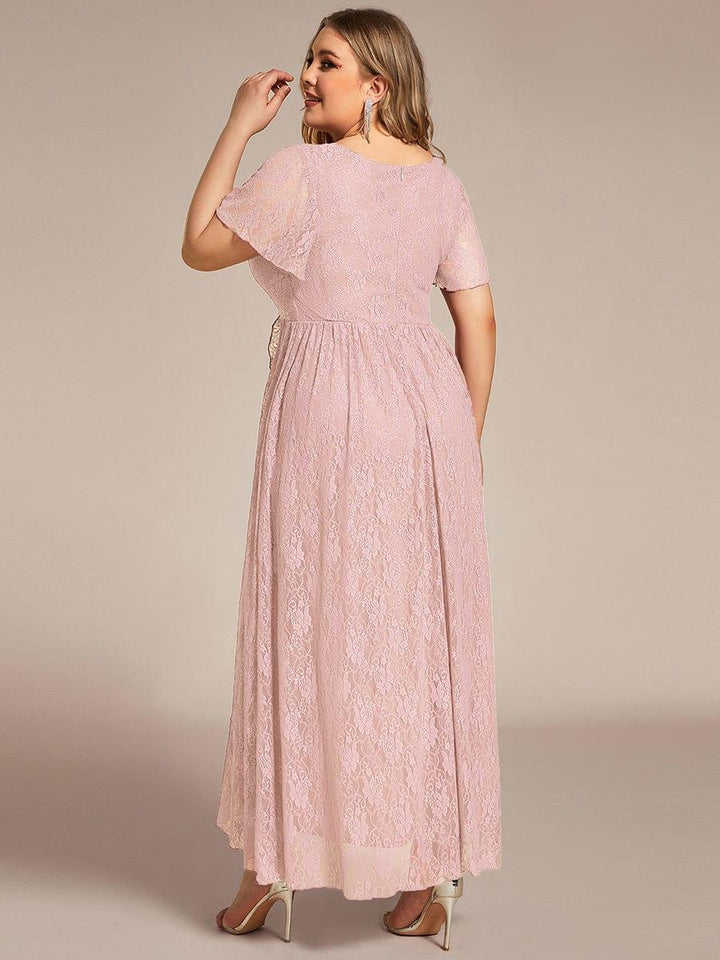 Plus size ruffled lace A-line evening dress with V-neck for women