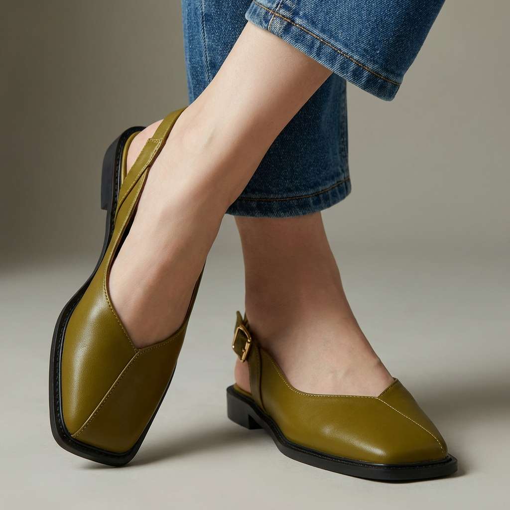 Square toe slingback flats with cushioned footbed for women