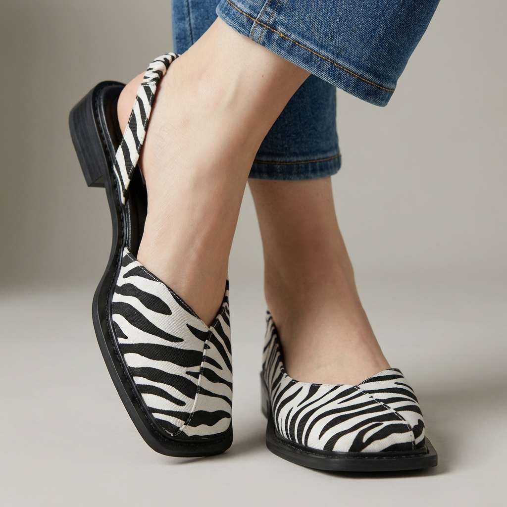 Square toe slingback flats with cushioned footbed for women