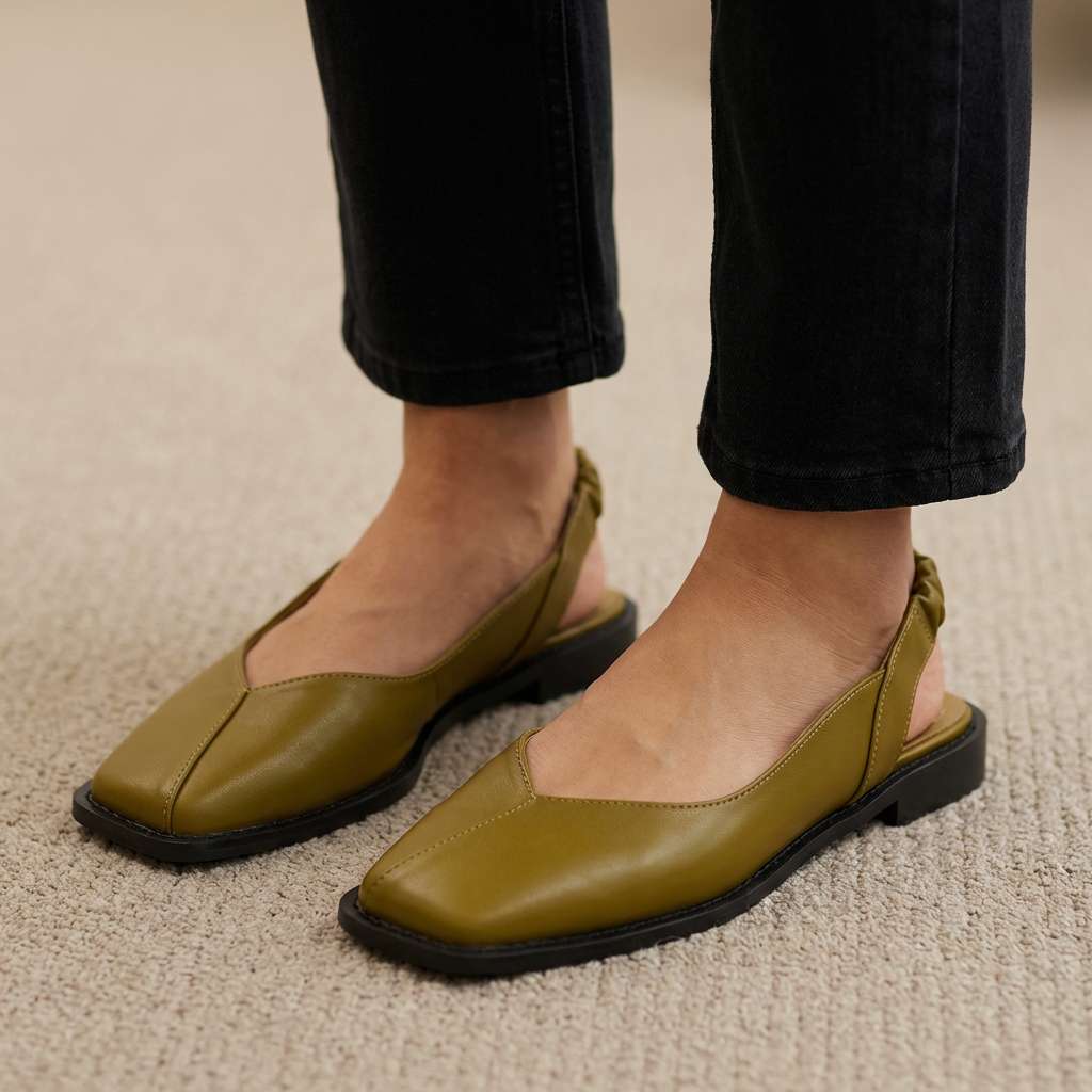 Square toe slingback flats with cushioned footbed for women