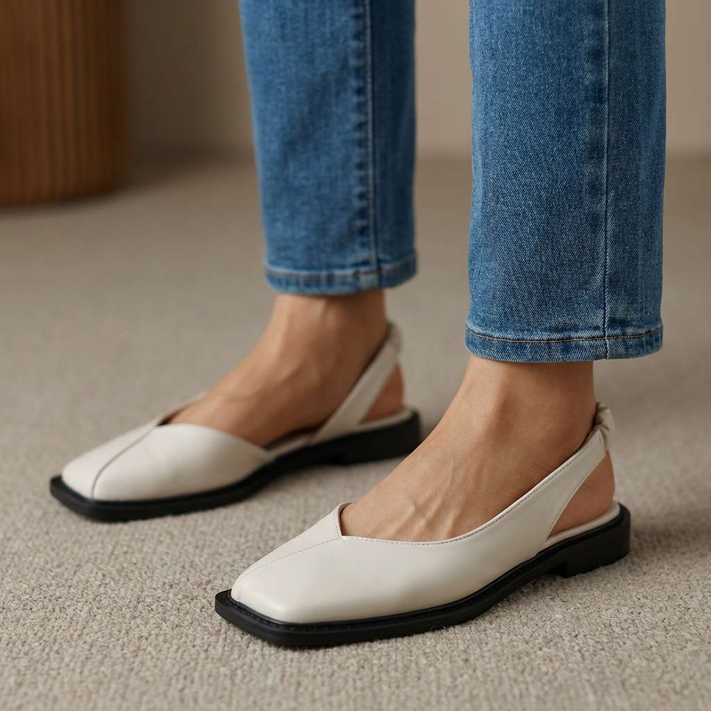 Square toe slingback flats with cushioned footbed for women