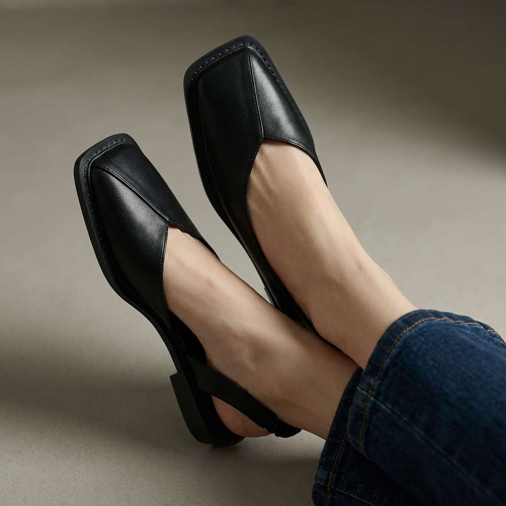 Square toe slingback flats with cushioned footbed for women