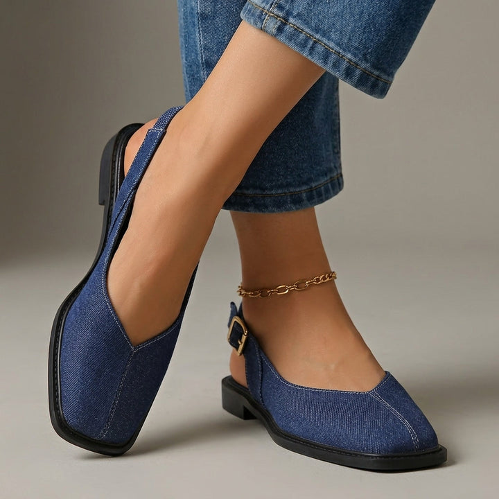Square toe slingback flats with cushioned footbed for women