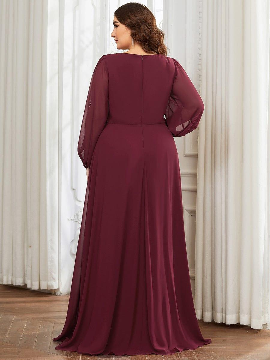 Plus size chiffon evening dress with long lantern sleeves for women
