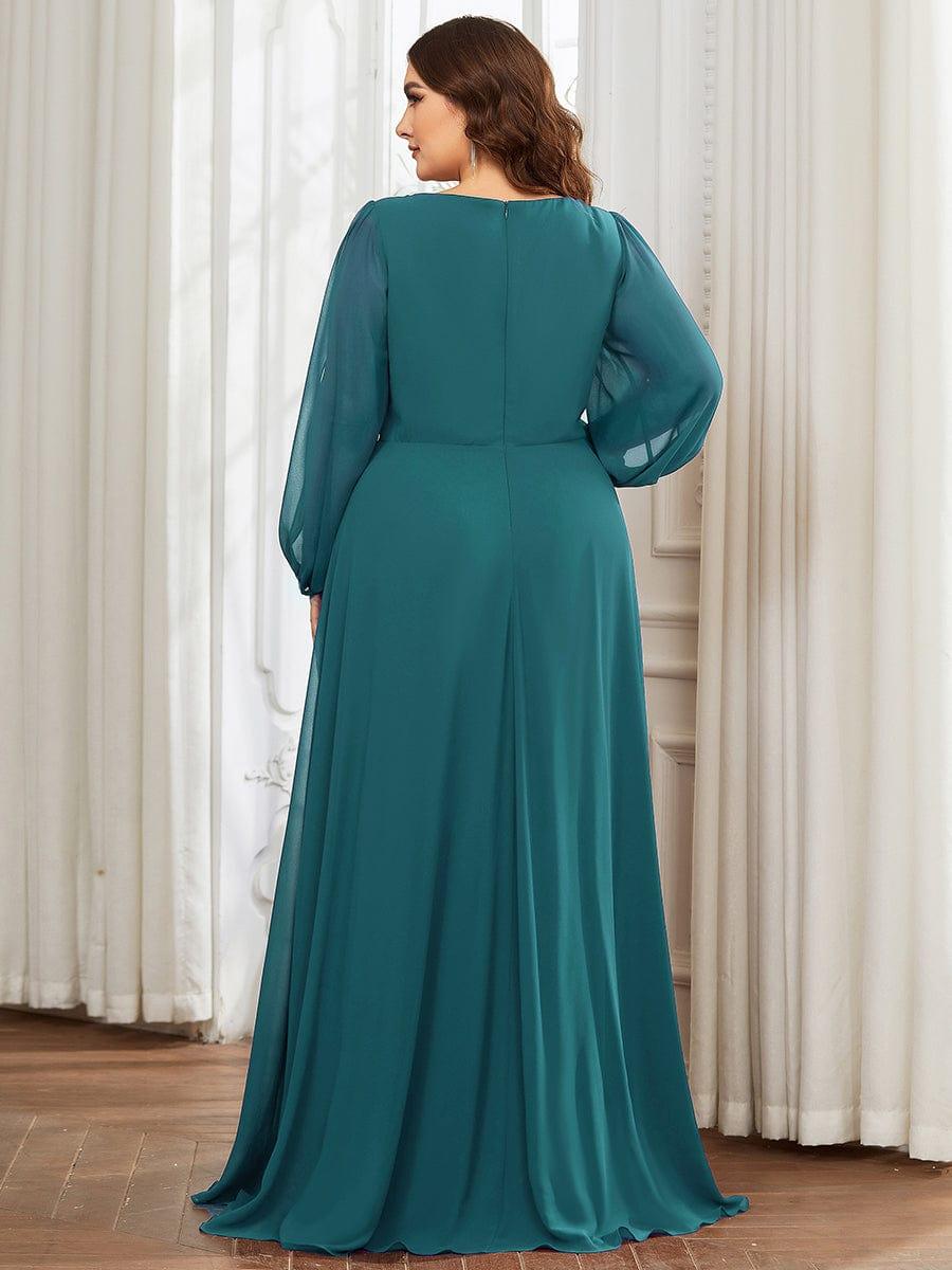 Plus size chiffon evening dress with long lantern sleeves for women