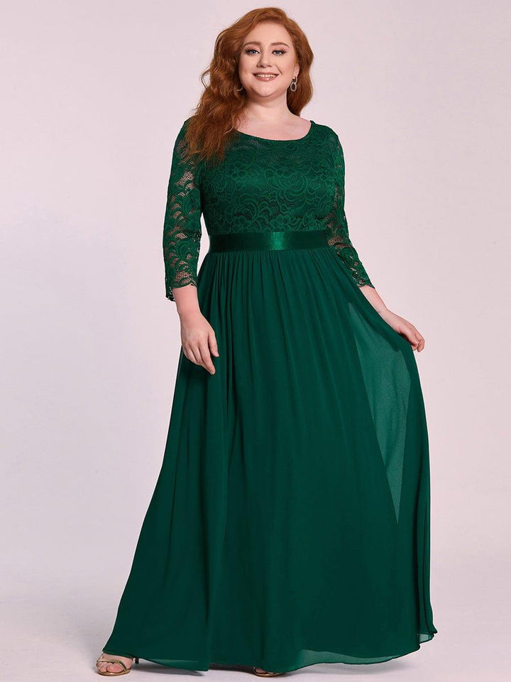 Plus size sheer lace floor-length evening dress with half sleeves for women