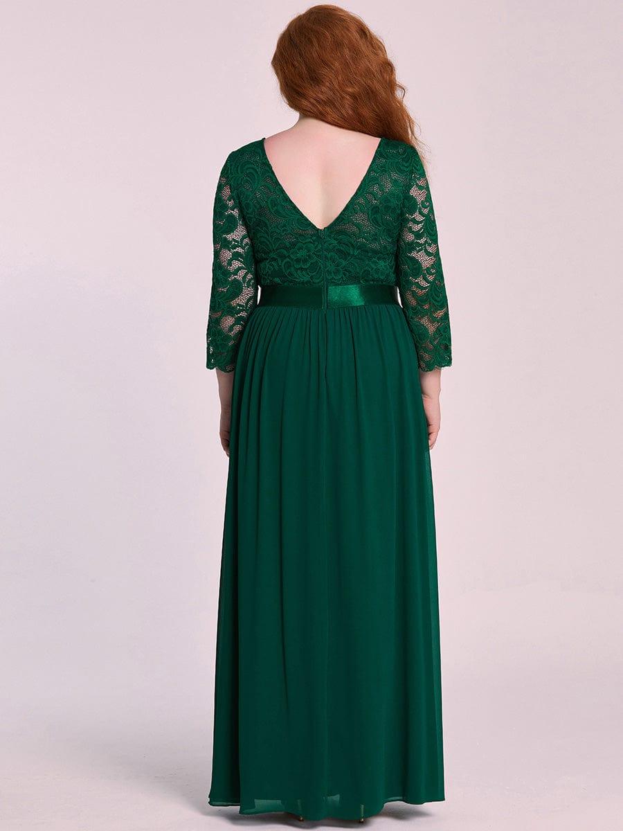 Plus size sheer lace floor-length evening dress with half sleeves for women