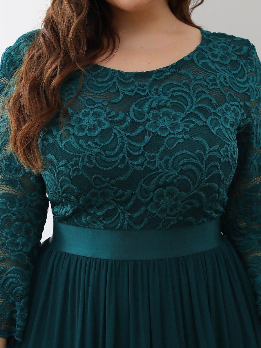 Plus size sheer lace floor-length evening dress with half sleeves for women