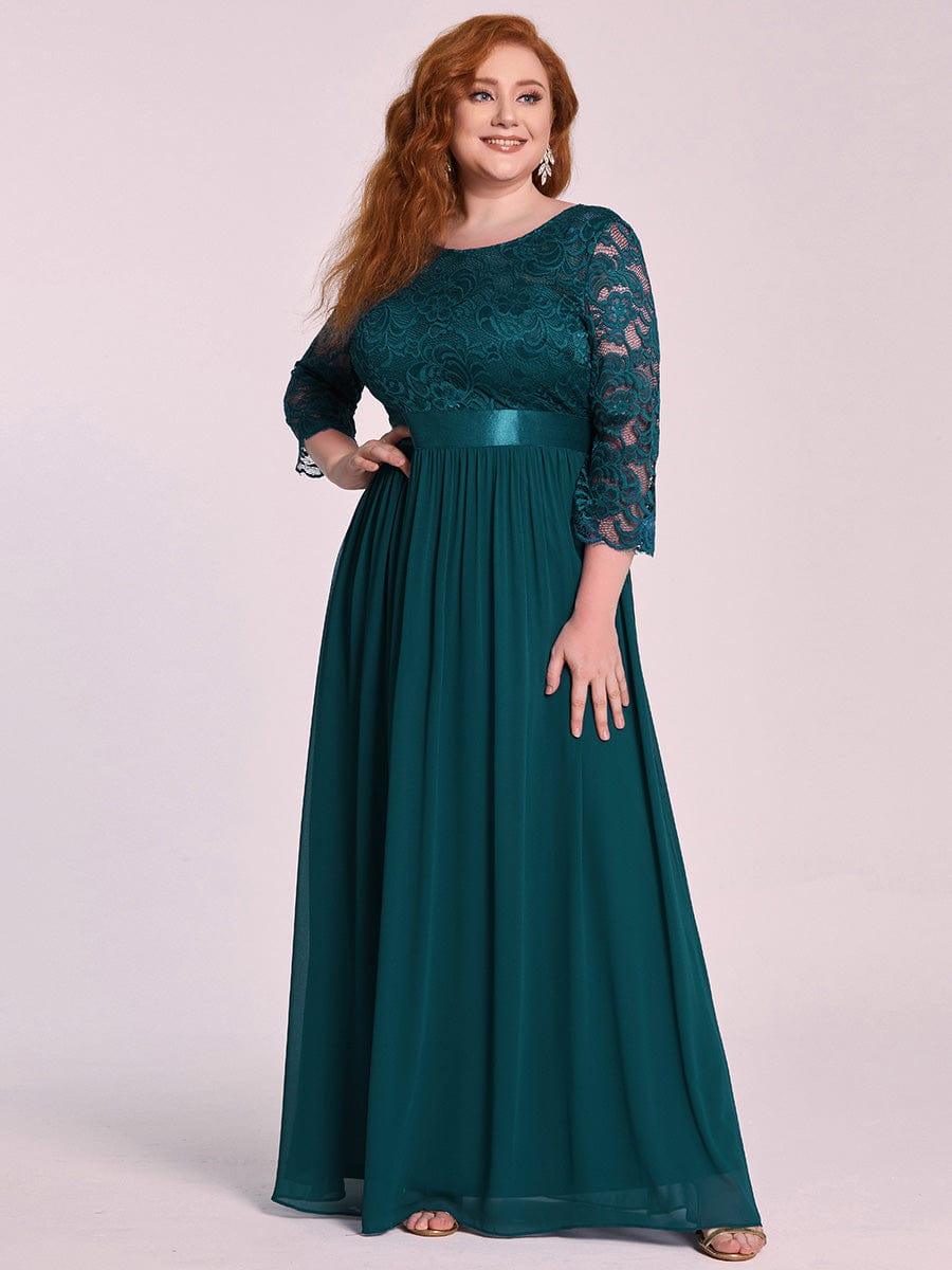 Plus size sheer lace floor-length evening dress with half sleeves for women