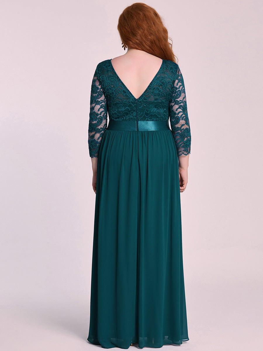 Plus size sheer lace floor-length evening dress with half sleeves for women