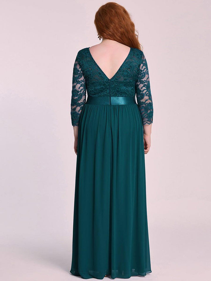 Plus size sheer lace floor-length evening dress with half sleeves for women